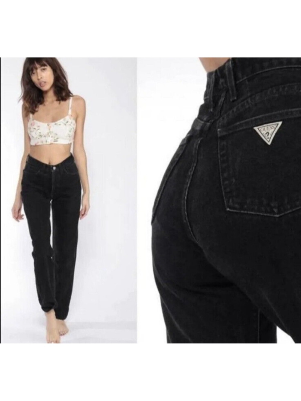 Guess vintage 90s high waisted washed black mom jeans